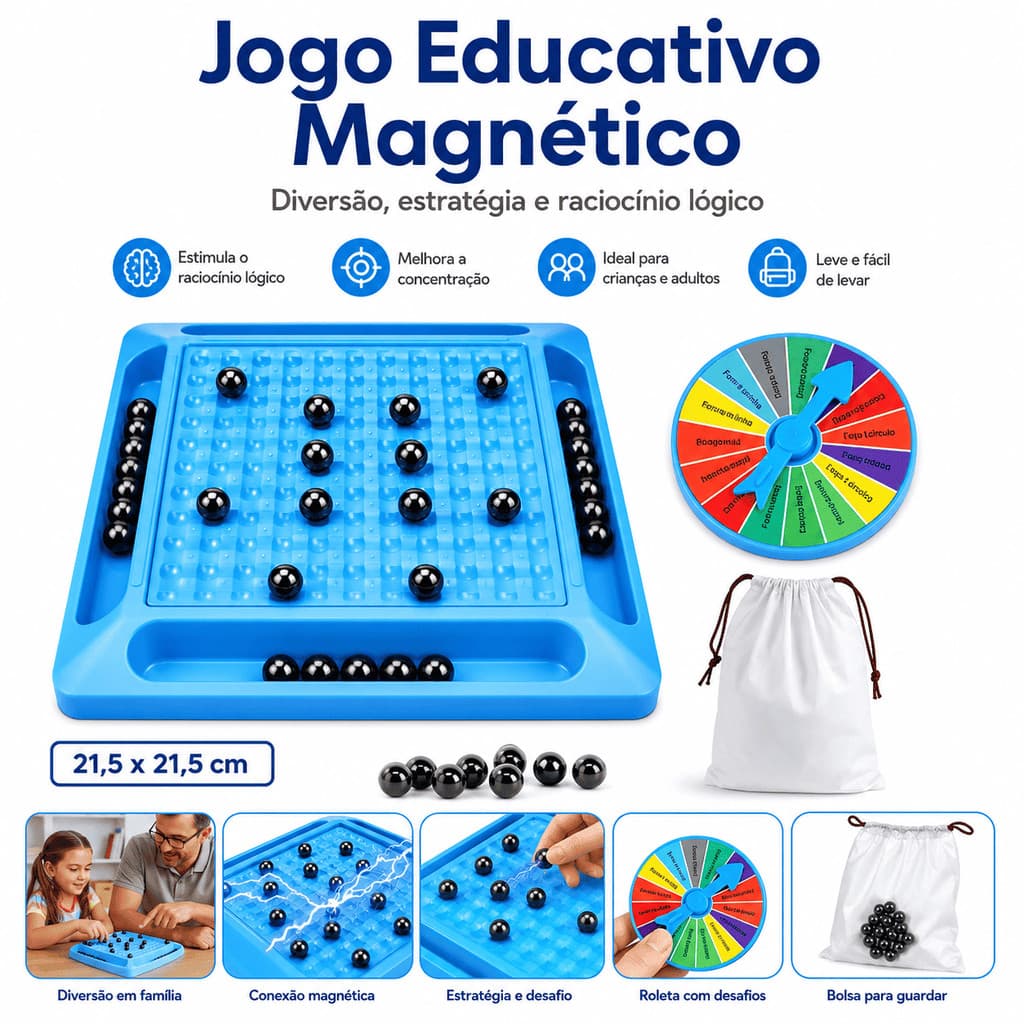 Tabuleiro Jogo Educativo com Esfera Magnética de Estratégia
