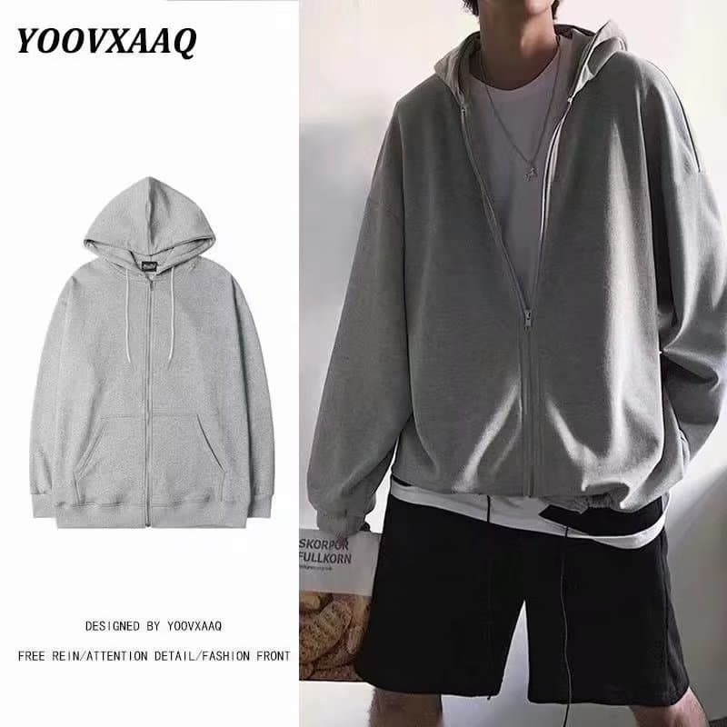 Moletom masculino, estilo primavera e outono, jaqueta com capuz e zíper, casaco folgado, top casual, roupa esportiva mas