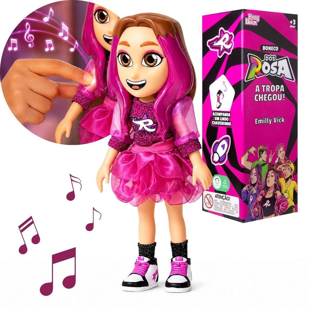 Boneca Emilly Vick Musical Dos Rosa 25cm Youtuber Baby Brink