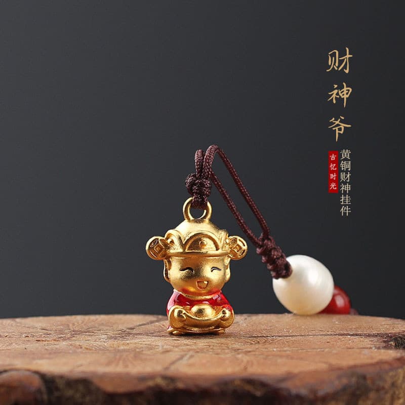 Cordão de telefone móvel estilo chinês pingente de latão Deus da Riqueza capa de telefone pingente cordão de chave u dis