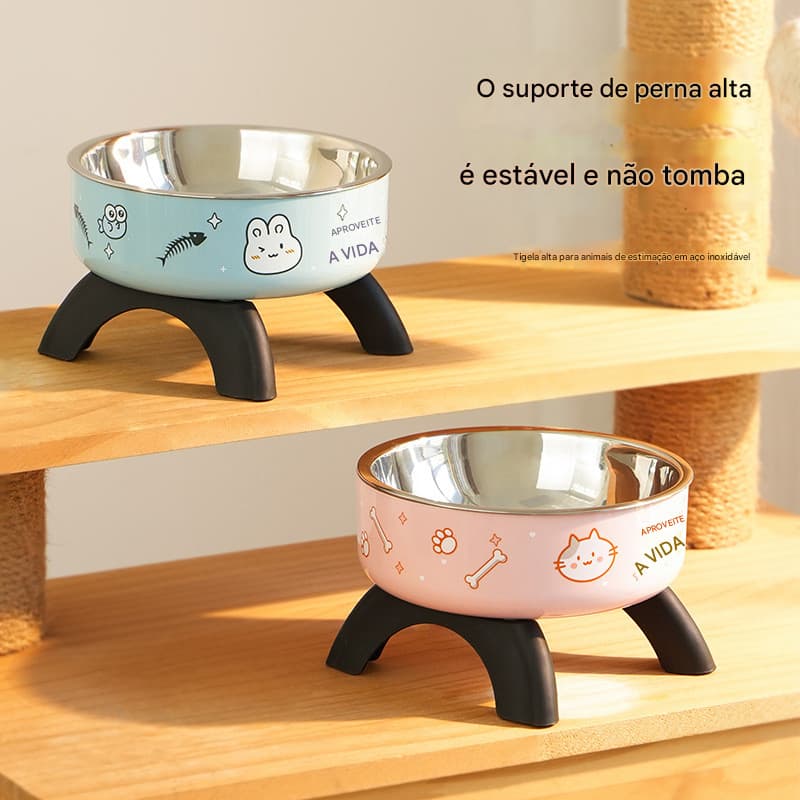 Comedouro Alto Postura Para Cães E Gatos De Dupla Camada Em Aço Inoxidável