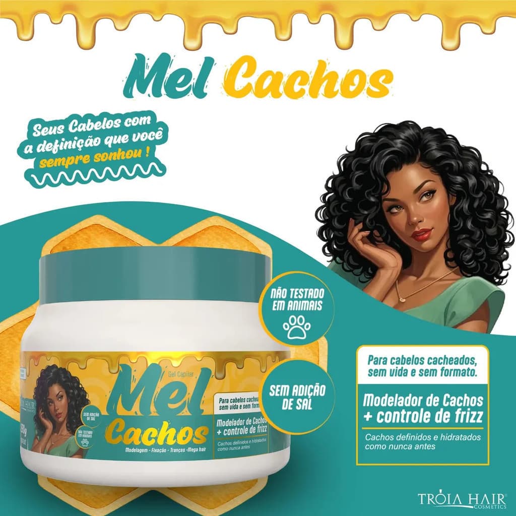Modelador Mel Cachos Definição E Controle De Frizz 250g Tróia Hair