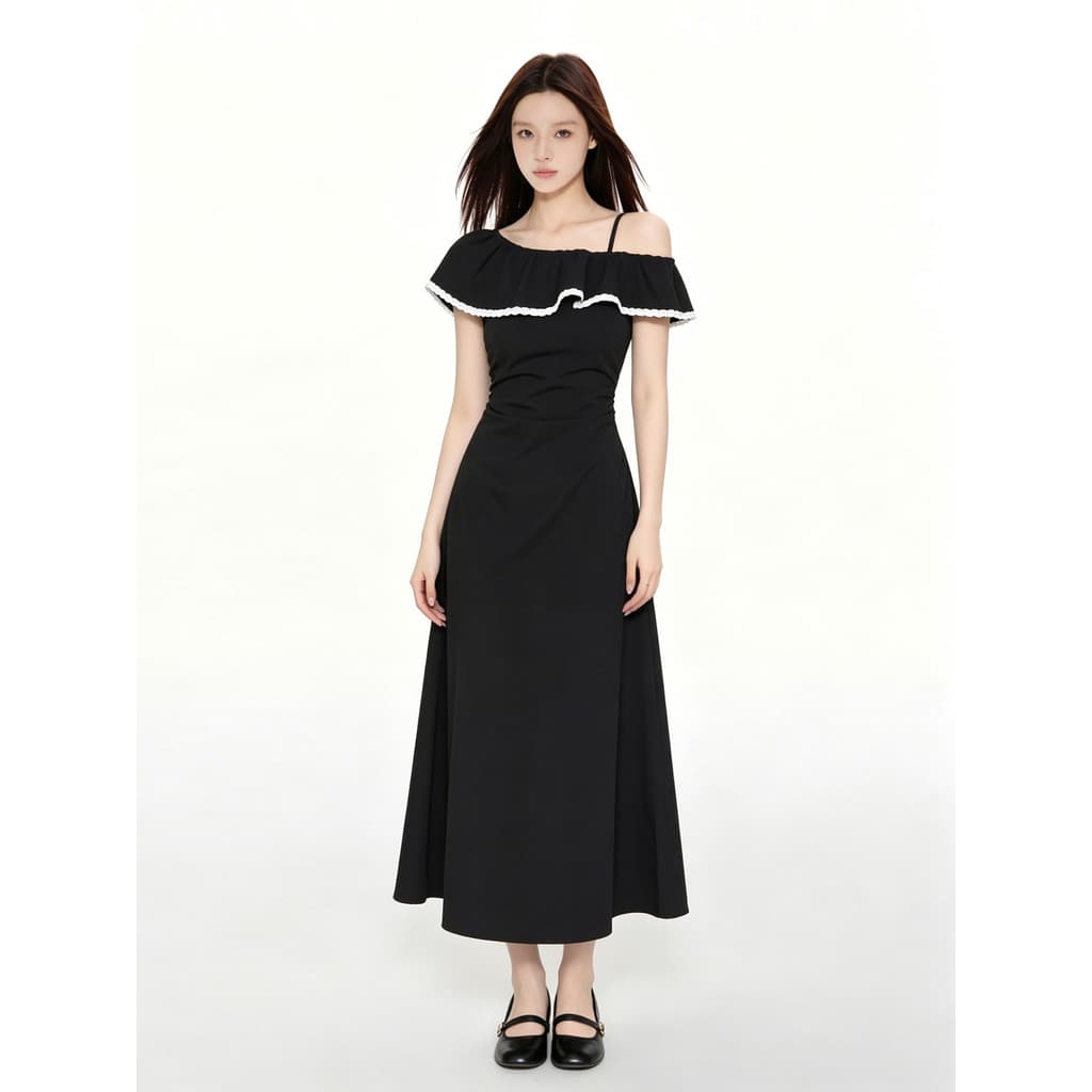 VERUMI Pequeno Temperamento Feminino Mais Magro Look Design Elegante Vestido Longo Verão Sling Pequeno Vestido Preto