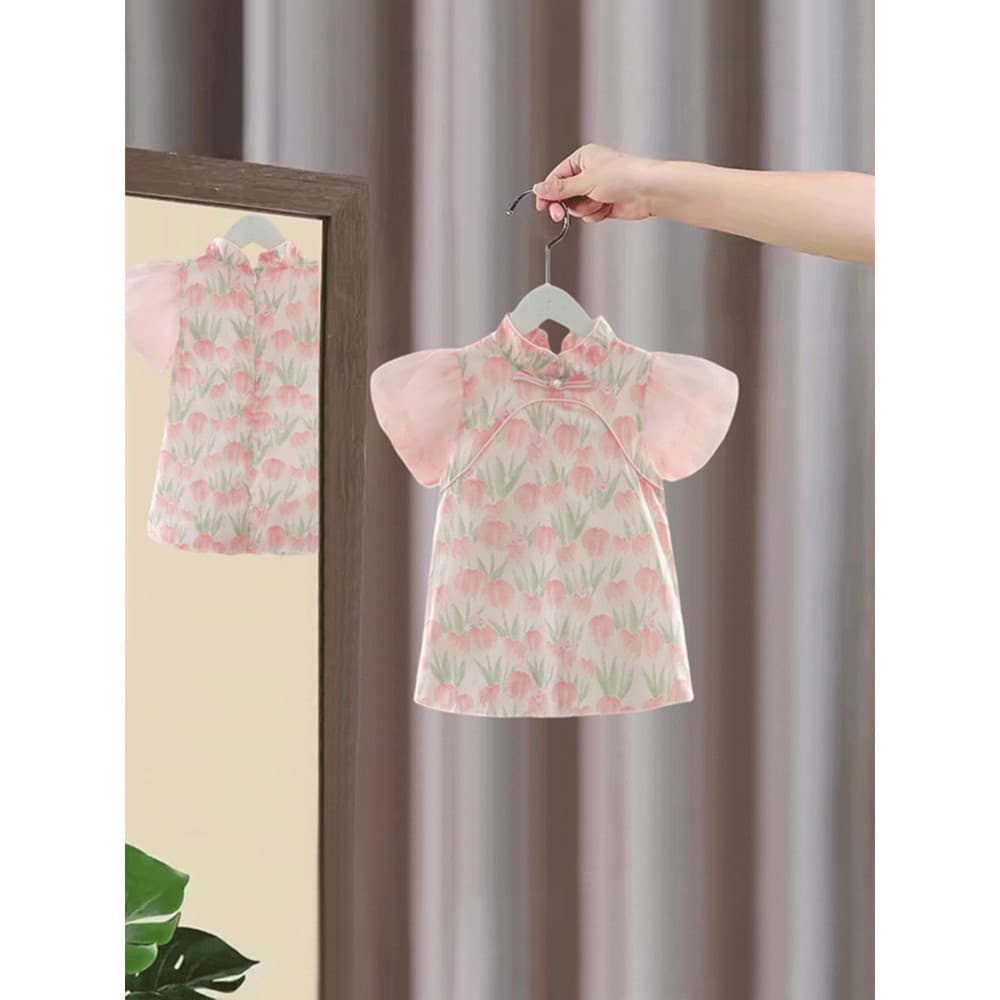 Meninas vestido de verão 2026 moda bebê princesa Cheongsam saia crianças verão estilo chinês estilo chinês saia linha A