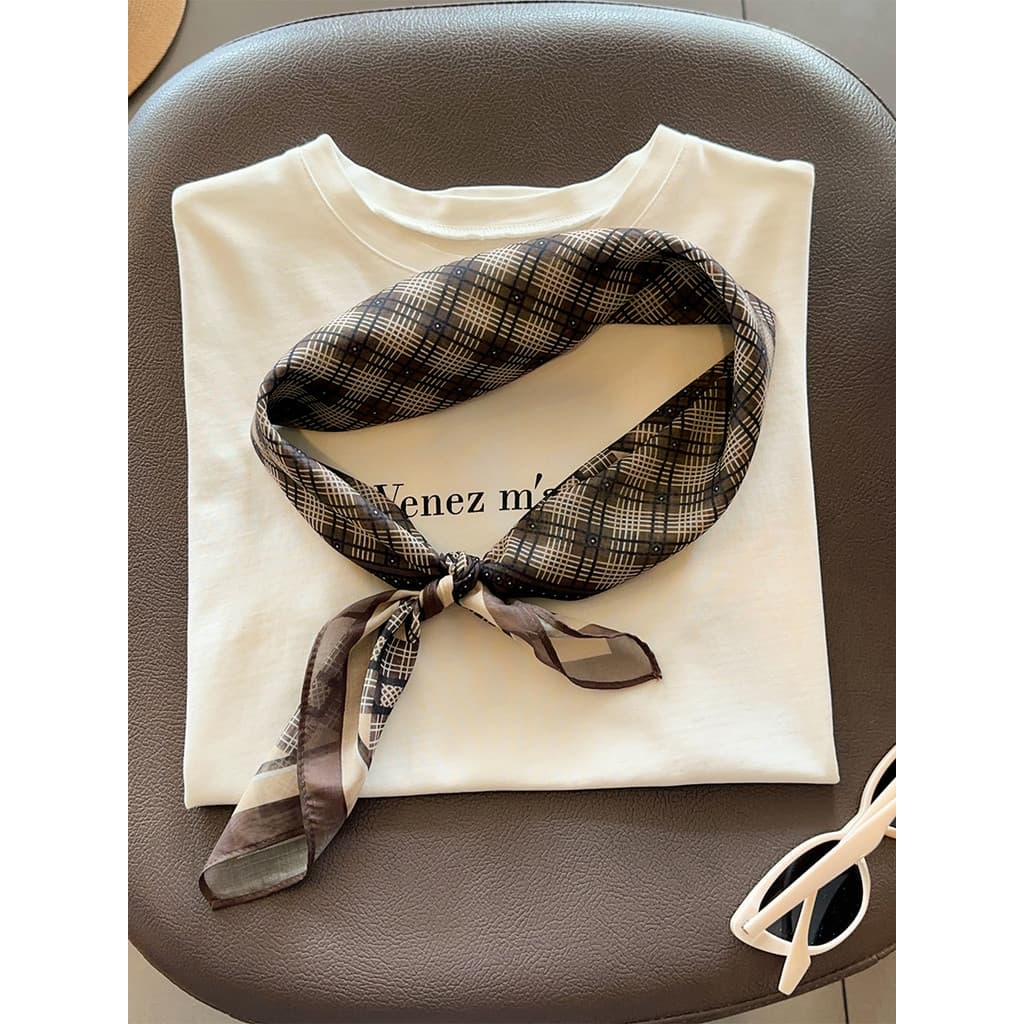 Britânico xadrez tule 70cm lenço quadrado em camadas All-Match lenço de seda estilo Preppy cachecol feminino verão pesco