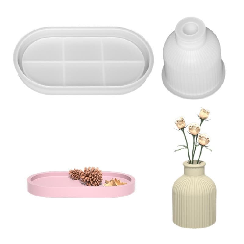 Estone DIY Vasos De Flores Molde De Concreto Bandeja Oval Moldes De Silicone Caixa De Armazenamento Coaster Prato