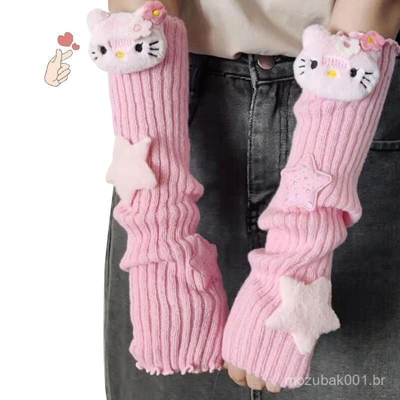 Aquecedores de Braço Sanrio Kawaii Hello Kitty Anime Manga Quentes Y2K Menina Quente Bonitas Mangas de Braço Tr