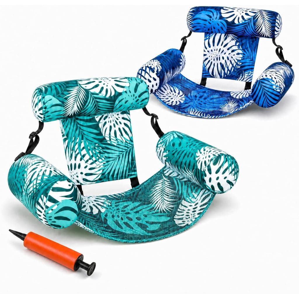 Cadeira Flutuante para Piscina (2 Peças) - Tecido Oxford, Rede Flutuante com Bomba de Ar, Resistente a Perfurações, Flut