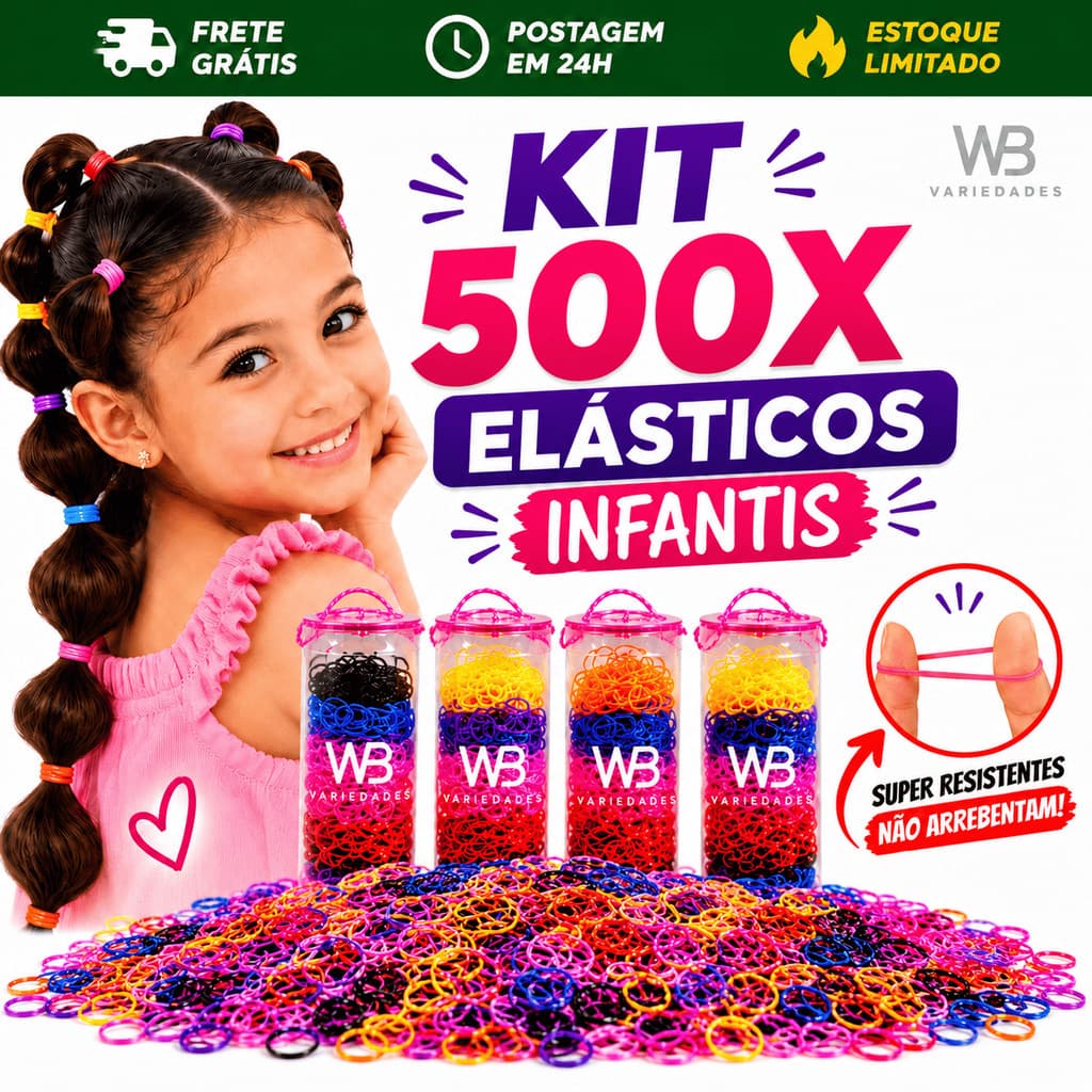Kit 500 Unidades Elástico de Silicone Infantil Para Cabelo Colorido Tubo Pronta Entrega