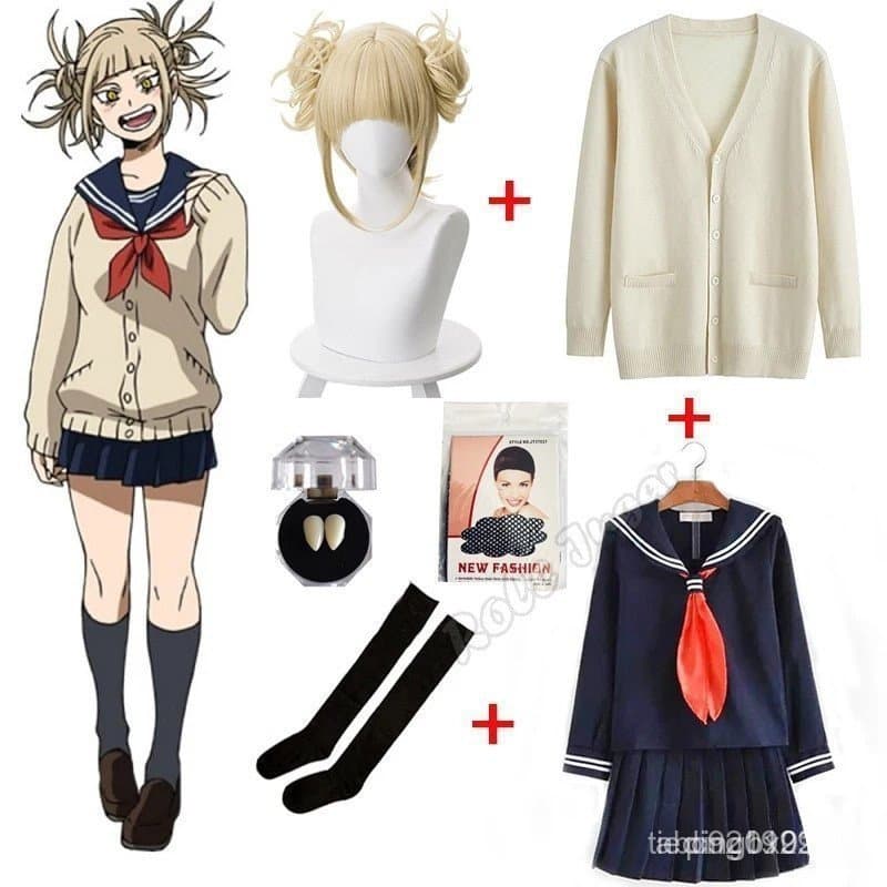 Fantasia de Cosplay de My Hero Academia para Halloween, Anime Boku No Himiko Toga, Uniforme JK, Colar, Casaco, Peruca RU