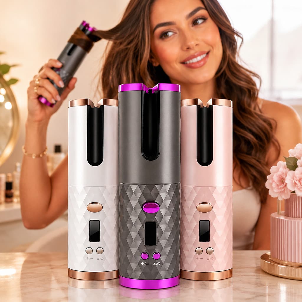 Modelador de Cachos Automático Sem Fio Recarregável USB Babyliss Portátil Profissional com LCD