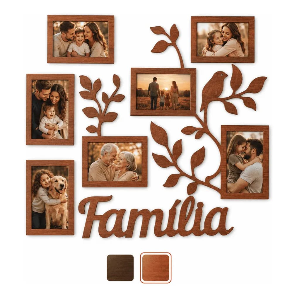 Porta Retrato Família MDF 7 Fotos Parede 50x45 Sala Quarto Presente Decorativo