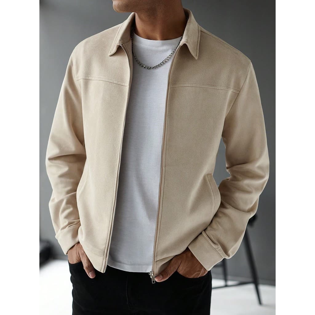 Jaqueta Bomber Camurça Suede Masculina Casual Com Zíper E Bolso