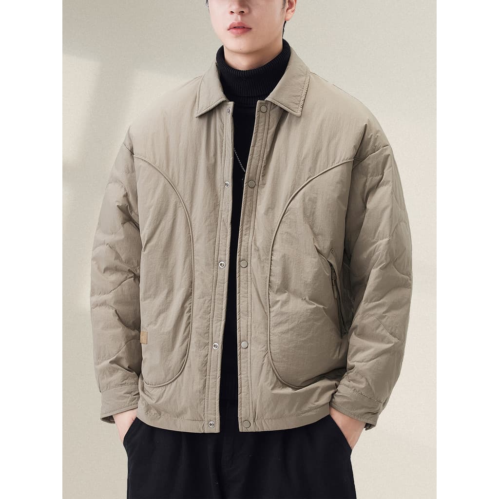 Outono inverno novo estilo 90 pato branco para baixo lapela jaqueta masculina Street Wear solto engrossado quente acolch