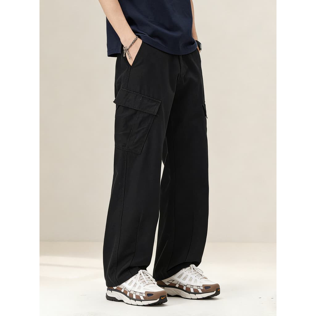 Americano Casual macacão reto masculino verão 2026 novo estilo solto tamanho grande Multi-bolso respirável calças compri