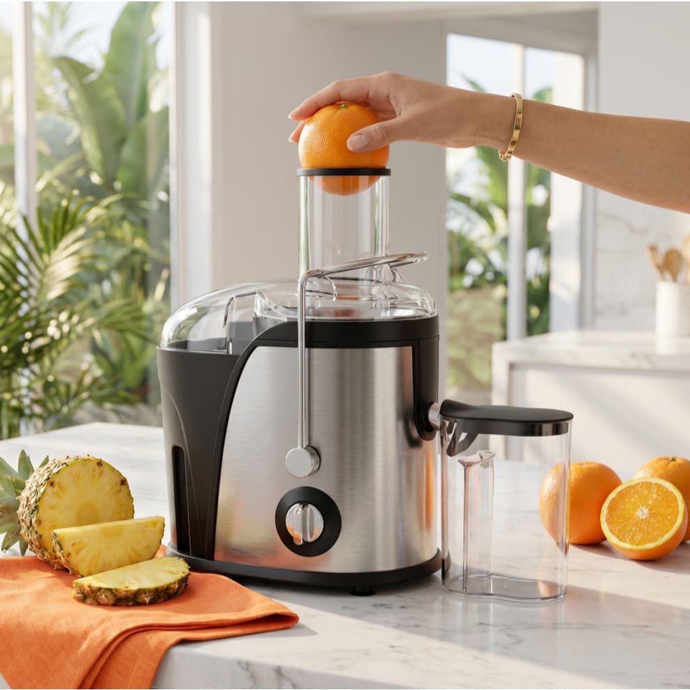 Extrator de suco doméstico centrífugo de aço inoxidável de grande diâmetro 800W