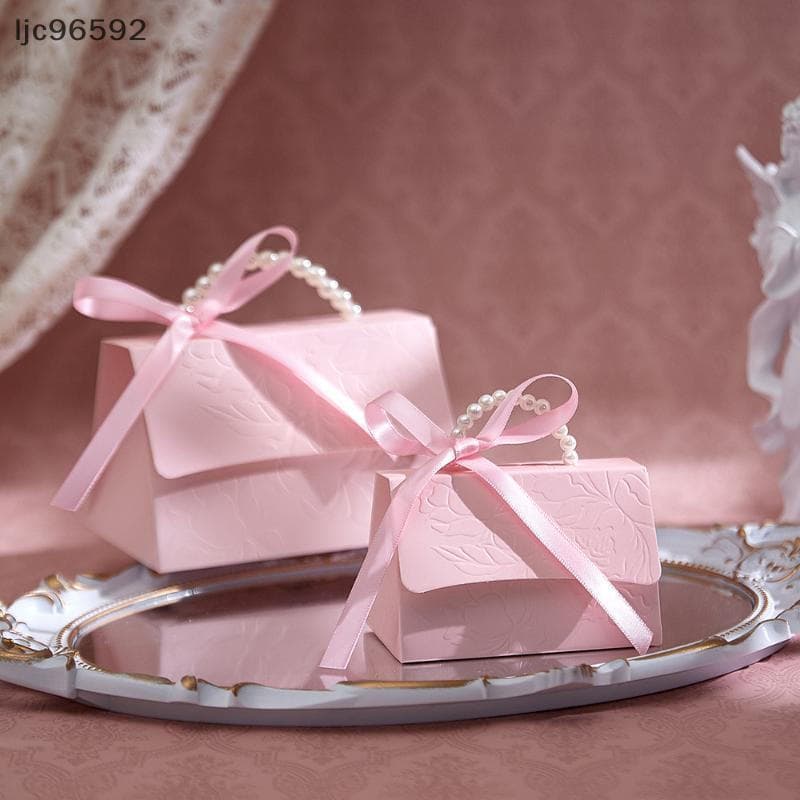 [ljc] 10 Peças Caixa De Presente Portátil De Pérola Rosa Fita Casamento Lembrança Papel De Doces Suprimentos De Festa Fa
