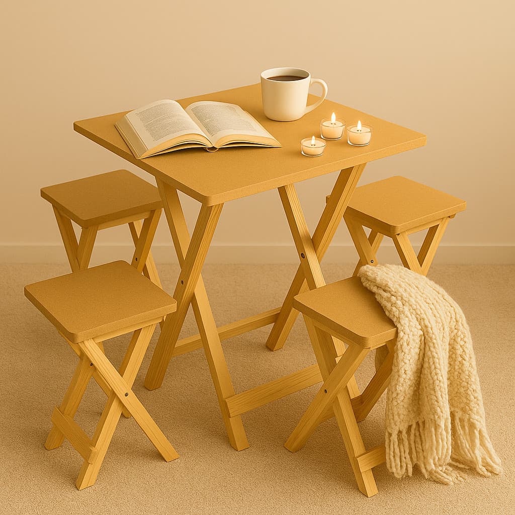 Conjunto Mesa Bistrô com 2 Banquetas Dobráveis – Madeira MDF e Pinus – Para Varanda e Área Gourmet