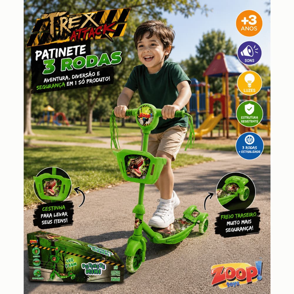 Mini Patinete Infantil Musical Com Luzes e Cestinha Criança Brinquedo - Zoop Toys