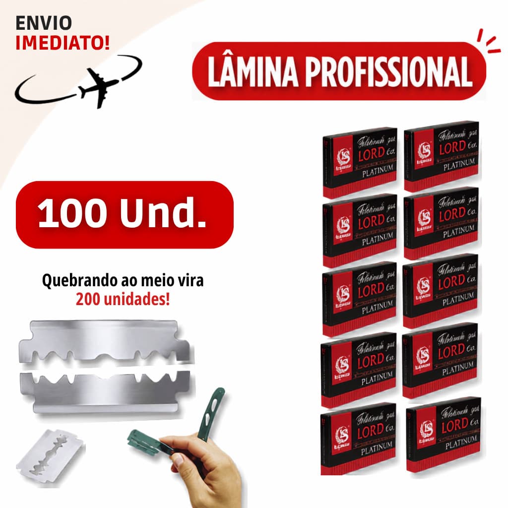 Lâmina de Barbear Profissional 100 Unidades Aço Inox Alta Precisão * Envio Imediato *