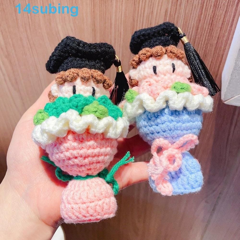 SUBING Boneca De Formatura De Malha , Buquê De Crochê Fofo Kawaii , 13 Cm Com Boné De Doutorado , Chapéu Médico