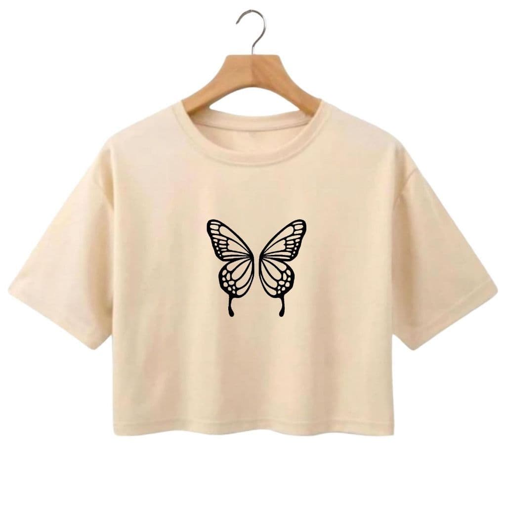 Camiseta Feminina Cropped BORBOLETA em Algodão Lançamento