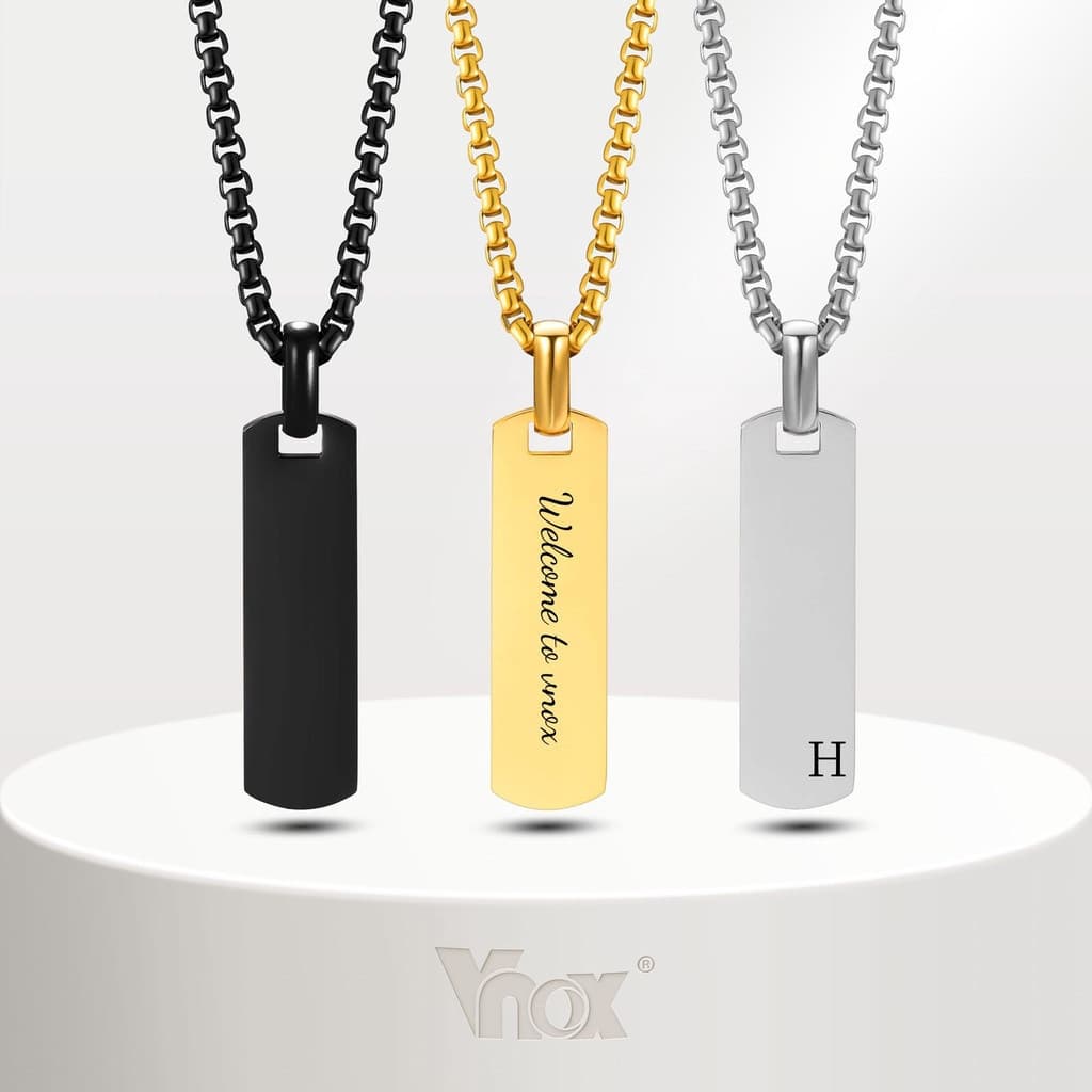 Colar Personalizável Vnox para Homens, Pingente Geométrico Vertical em Aço Inoxidável, Joias Femininas EJ20 SNJL