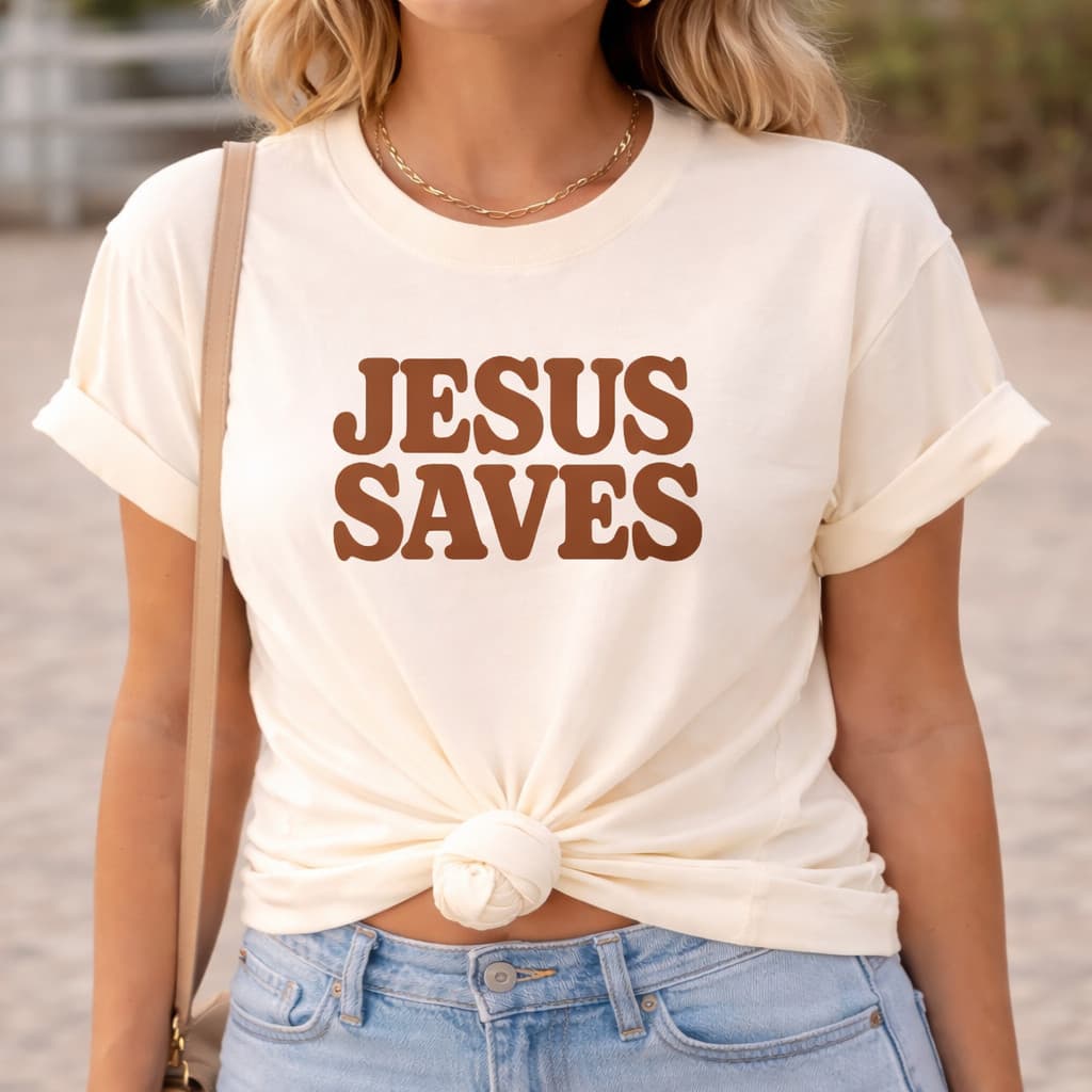 Camiseta Gospel Feminina Jesus Saves Camisa Cristã Estilosa Algodão Moda Casual Evangélica