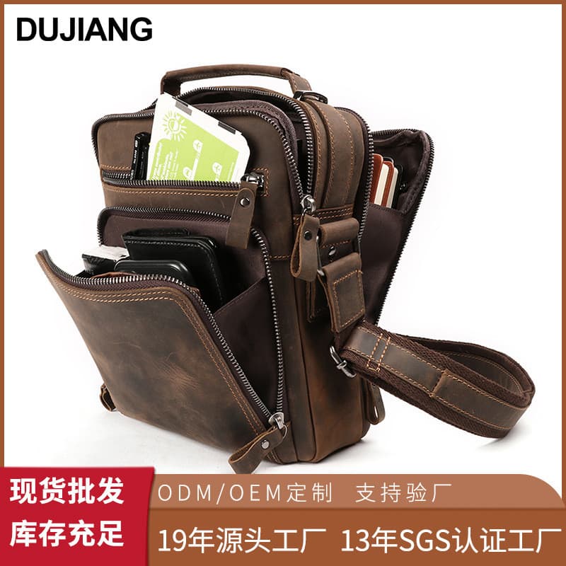 Bolsa de ombro de couro genuíno masculina transfronteiriça Retro couro Casual cross-Body saco de grande capacidade multi