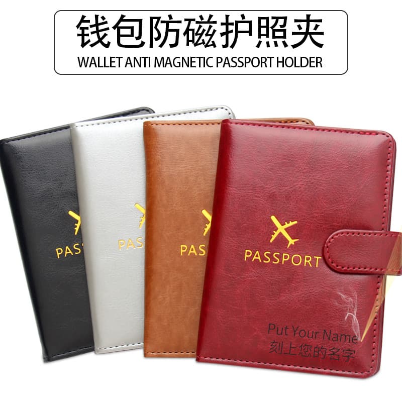 Porta-passaporte antimagnético estilo carteira, porta-bilhetes multifuncional com Slot para vários cartões, fivela de su