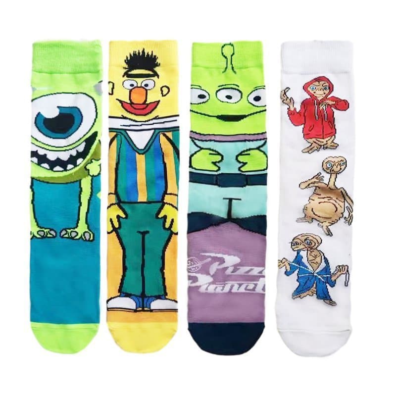 Meias masculinas da moda com estampa de alienígena de olhos grandes, para todas as estações, meias estilo ins OIFT
