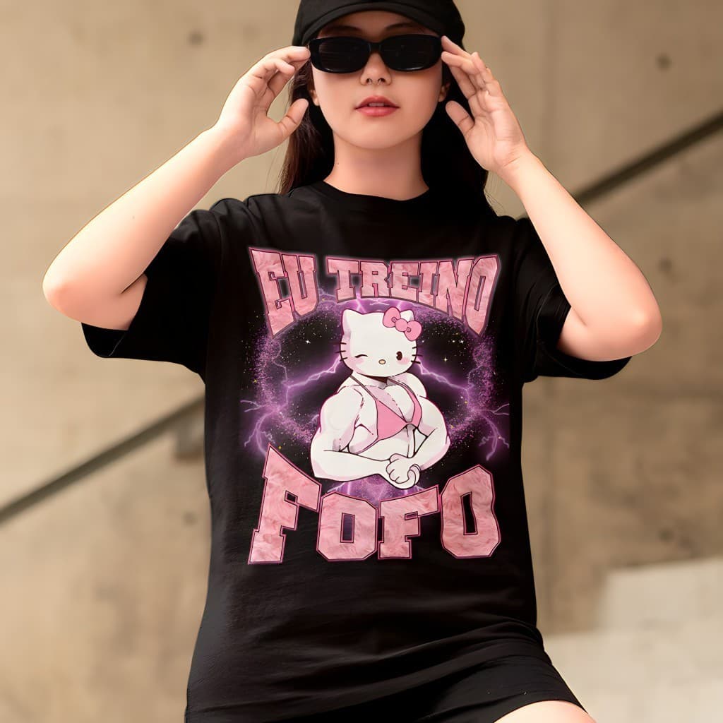Camiseta Feminina Eu Treino Fofo Hello Kit Maromba Academia Blusão Premium