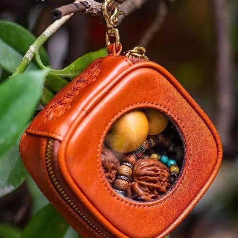 Wenwan saco espaço cápsula wenwan pulseira wenwan noz saco de armazenamento portátil couro macio Anti-poeira cintura sac