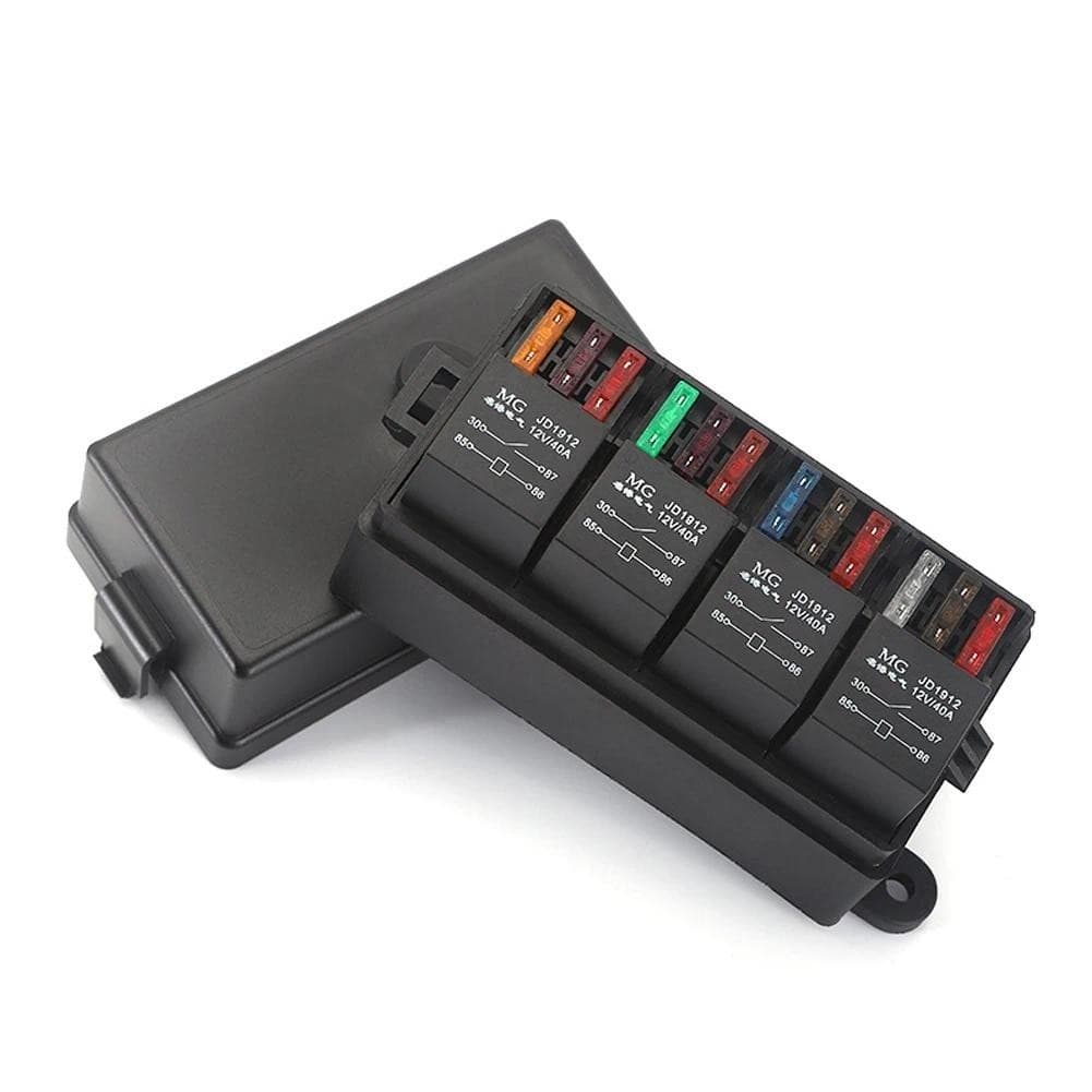 Caixa De Relé De Fusível 12V Com 4 Blocos Suporte De 12 Vias Bloco De Fusíveis Automotivo Pré-Fiado Duplo Tampa Para Car