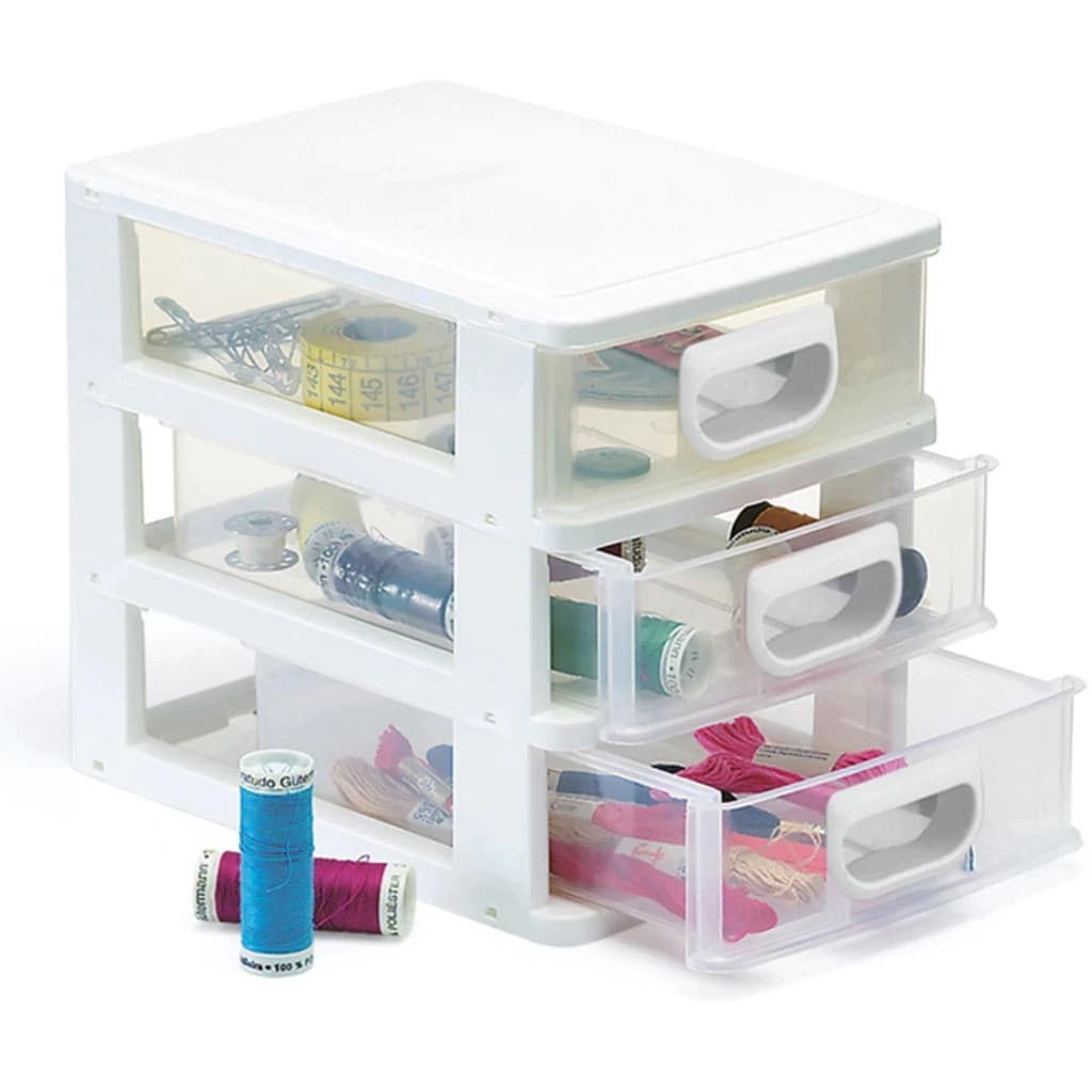Kit 2 Gaveteiro De Mesa Organizador Micro 3 Gavetas Porta Tudo  Cor Branco Gavetas Transparentes