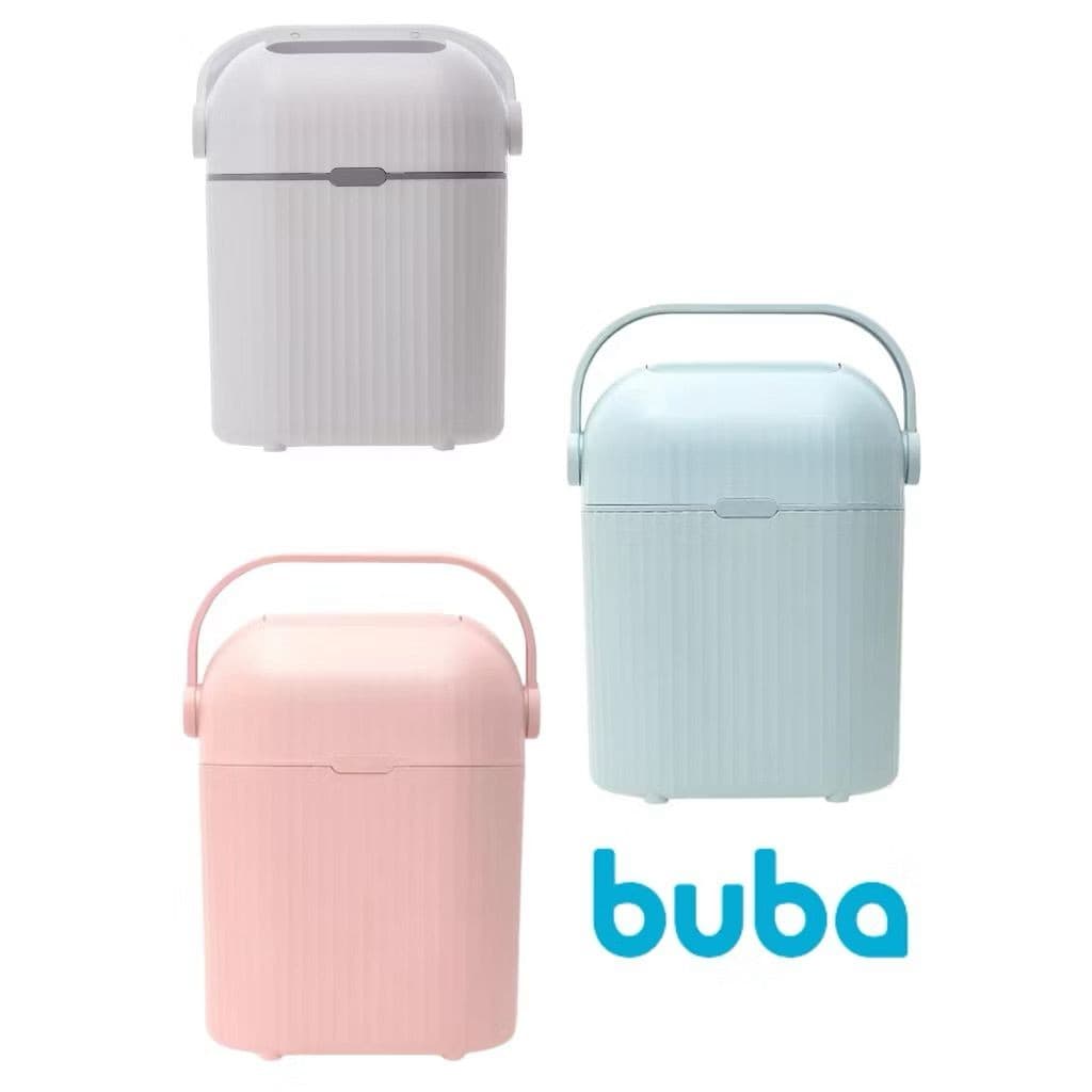 Lixeira Mágica Compacta Lixo Antiodor Para Fraldas e Lenços Buba 9L Branco Rosa Azul