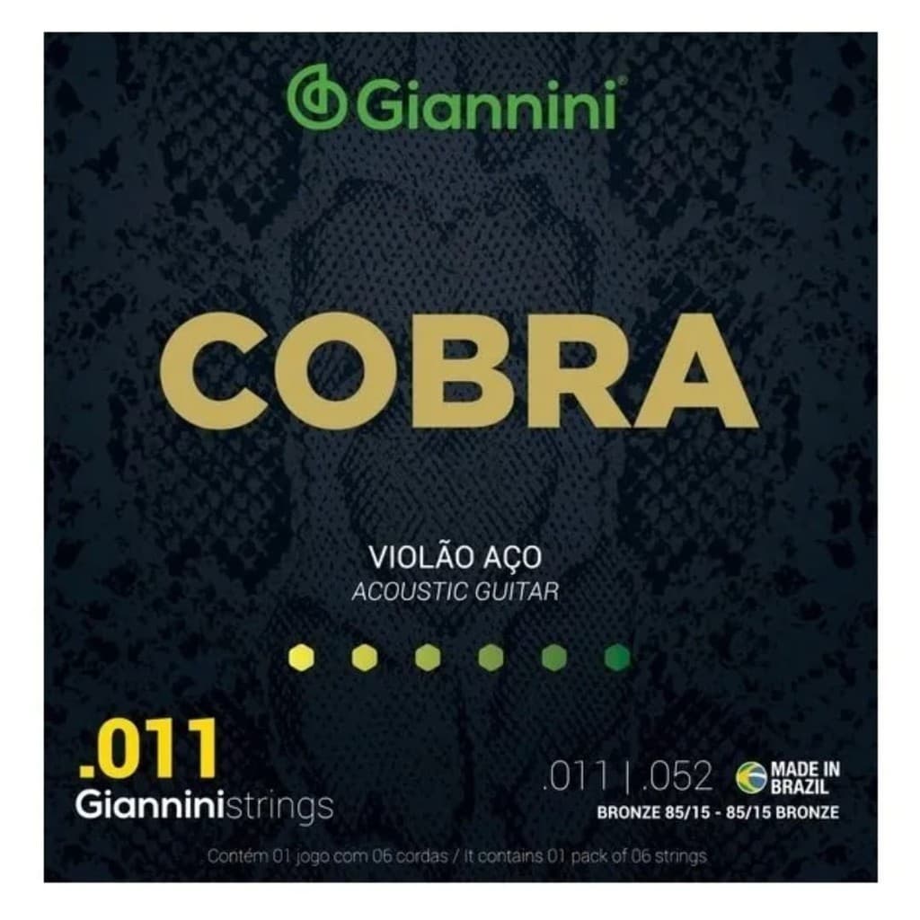 Encordoamento Giannini Cobra Violão Aço 011 Bronze 85/15