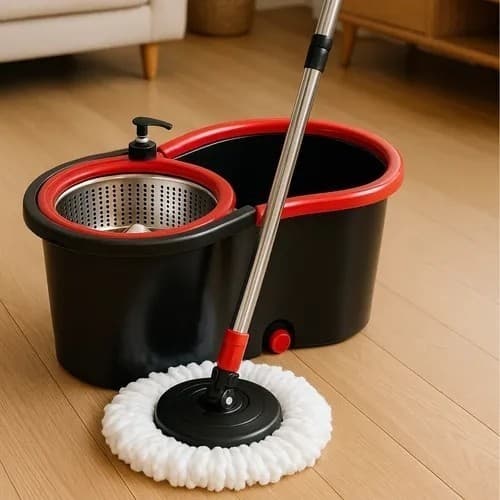 Mop Giratório Balde 13L Esfregão Rodo Limpeza Piso Alça Flexível Cozinha Casa Higienização
