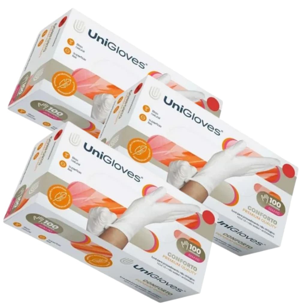 3CXS LUVAS PROCED LÁTEX S PÓ CONFORT UNIGLOVES 100UN