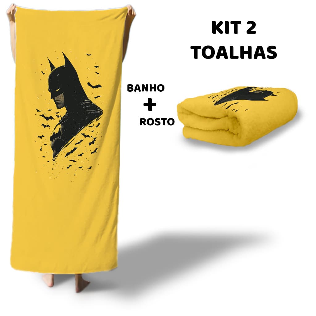 kit 2 Toalha BATMAN de Banho e rosto  Temática Personalizada do Gigante Algodão
