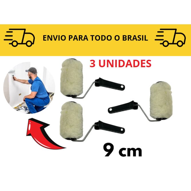 3 Rolos de pintura / rolo de lã sintetica / rolo para acabamento 9cm