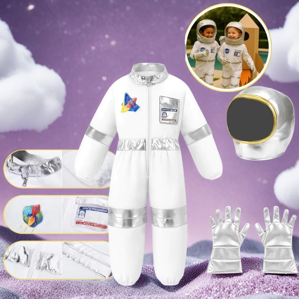Fantasia de Festa COSPLAY Astronauta Completa Infantil Unissex Com Capacete