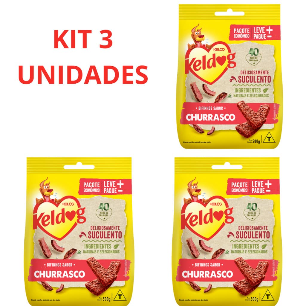 Kit 3 Bifinho Keldog Sabor Churrasco Para Cães 500g Kelco