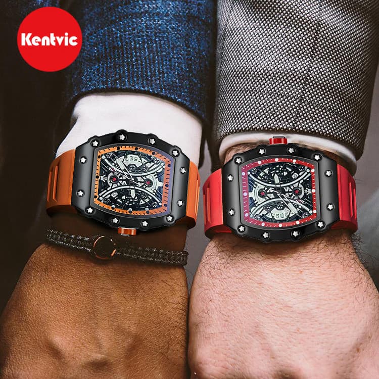 Relógio de Quartzo Kentvic para Homens, Mostrador Oco Luminoso à Prova d'Água, Relógio Casual em Forma de Barril de Vinh