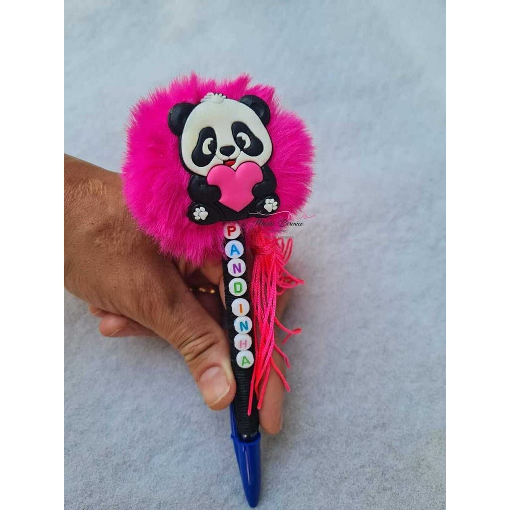 CANETA POMPOM PAPELARIA FOFA TEMA PANDINHA ROSA