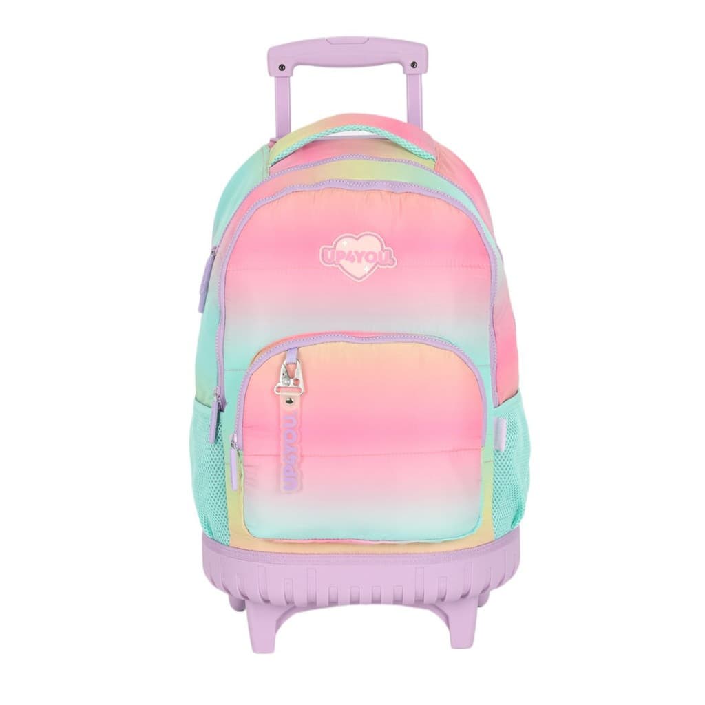 Mochila Rodinhas Grande Infantil Matelassê Metalizado Rosa Lovers Up4you 360º Luxcel