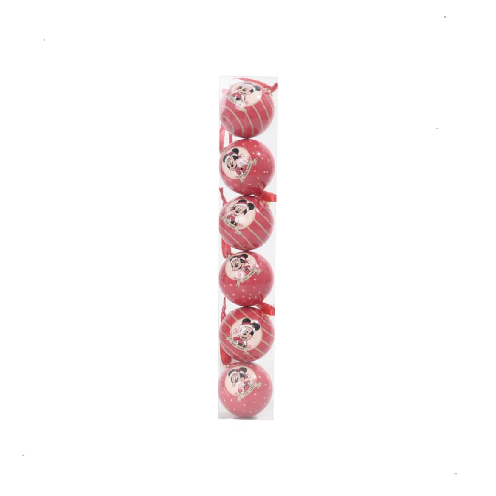 Kit Com 6 bolas de natal mickey e minnie listrada vermelha para arvore 6cm