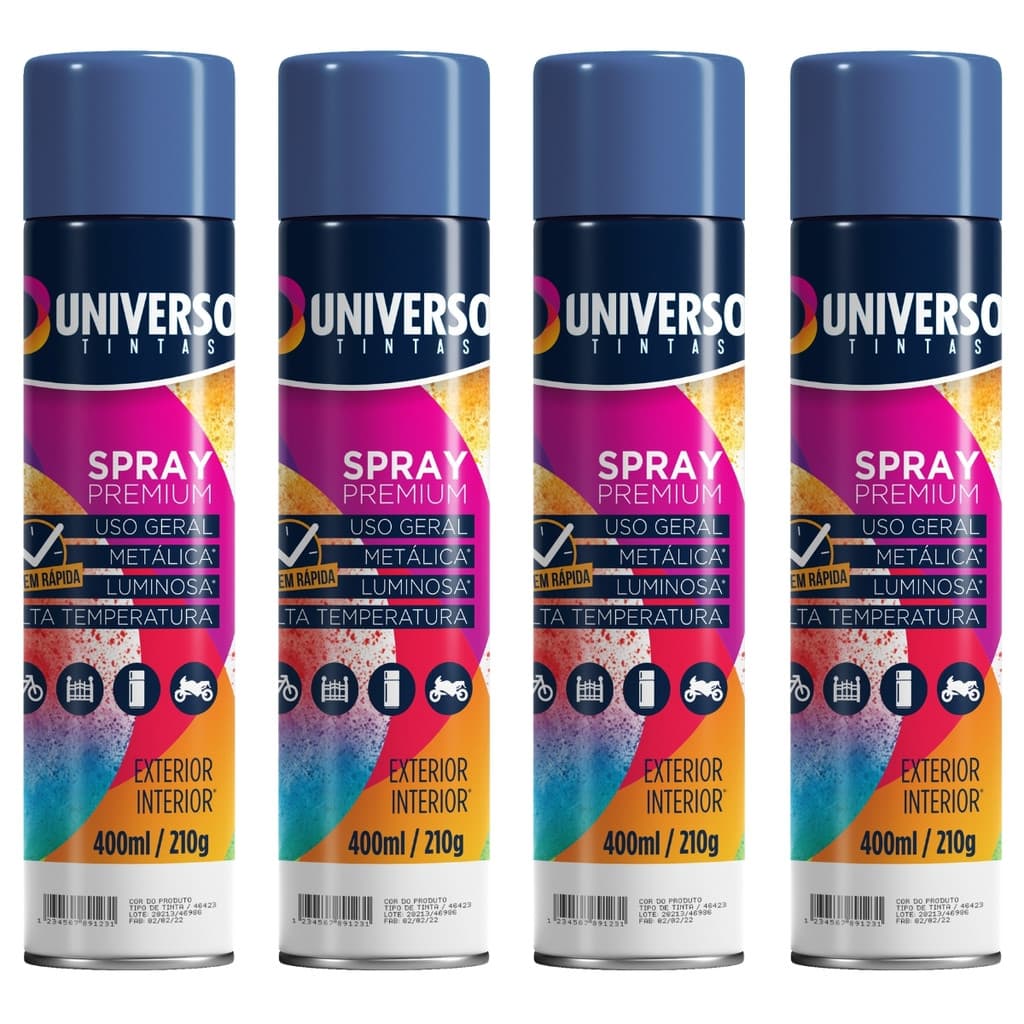 Kit 4 Tintas Spray 400ml Azul Escuro Uso Geral Universo Tinta para Pintura de Aço Ferro Couro Gesso e Cerâmica