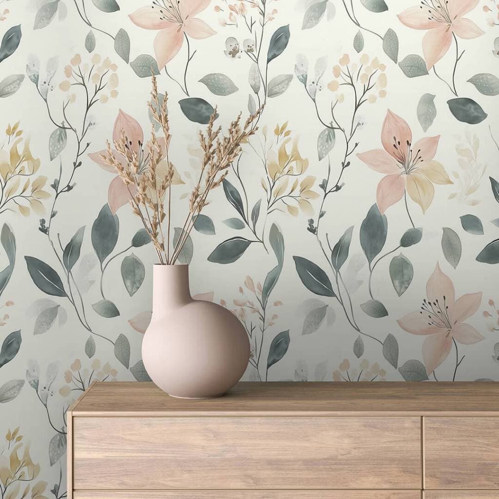 Papel De Parede Para Sala Quarto Rosas Ramos Verdes Adesivo Lavavel Autocolante Impermeavel 3D