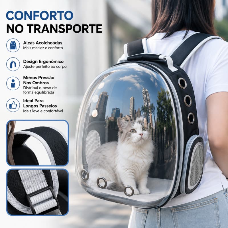 Mochila Pet Transparente para Gato e Cachorro Pequeno Bolsa Transporte Até 5kg